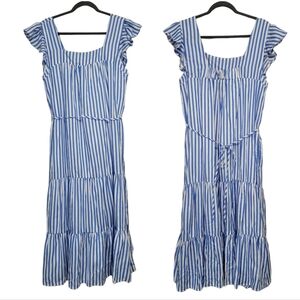 Draper James blue & white stripped ruffle sleeve midi dress